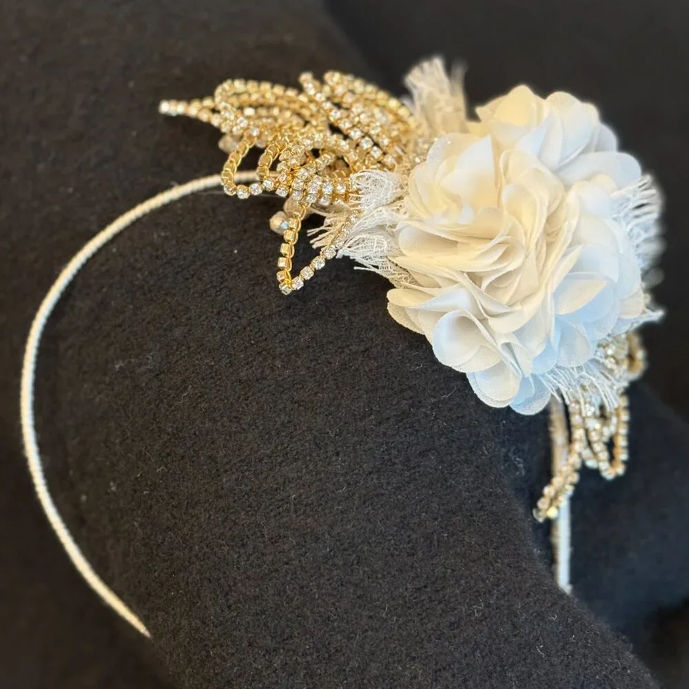 HEADBAND_Silk Flower, Swarovski Crystal Spray Wire Headband 45.00 - Picture 2 of 2